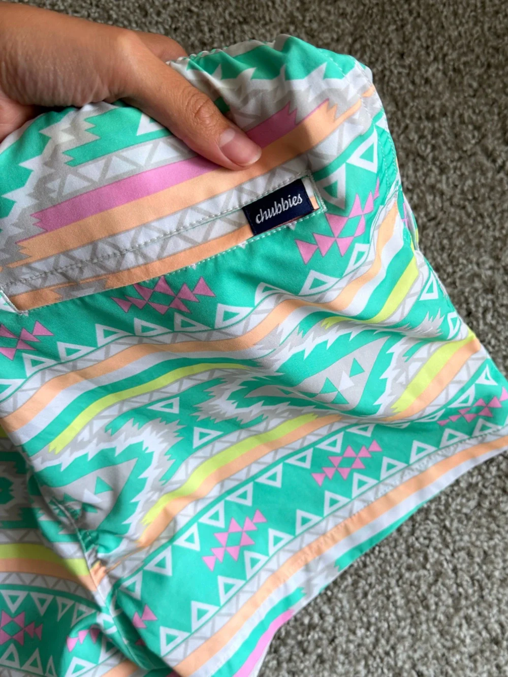 Chubbies Teal Aztec-Pattern Swim Trunks En Fuegos 4